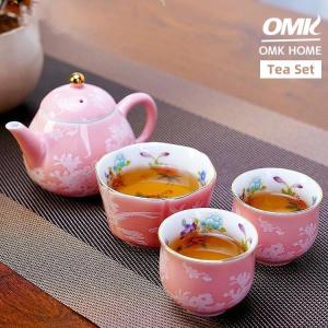 OMK Chinese Classical Style Ceramic 4PCS Tea Set Suitable for 3 people Kung Fu Tea Set Teacup Gift Box Teapot 1PCS+Tea Cup 3PCS