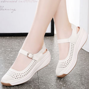 Comfortable Soft Bottom Sandals Covering Toe Hole Hole Shoes Thick Heel Real Leather Casual Shoes Breathable Lightweight