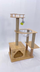 Trụ cào móng cho mèo PETDECOR CT008 – Cat tree gỗ lắp ráp có cầu nôi – Cao 104cm