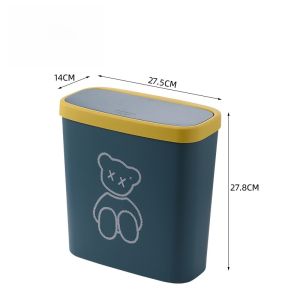 Slim Long-Shape Kitchen Bathroom Waste Bin Color Contrast Compact Size for Narrow Gap Home Use Flat Long Form Trash Can