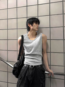 DAVID&ME | Light Gray Studs Street Style Slim Fit Texture Vest