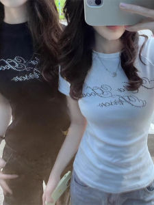 Áo Thun Cotton Tay Ngắn Mùa Hè Phong Cách Mới Ôm Vừa Vặn Thời Trang Công Sở Thiết Kế Chữ Cái Kim Cương Áo Thun Nữ