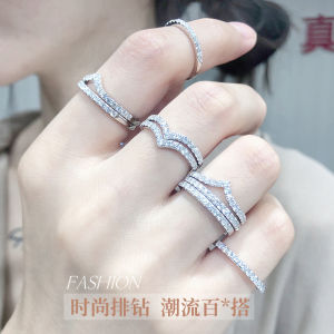 Silver 18K Gold Womens Ring V-Shaped Diamond Simulated Moissanite Stackable Adjustable Index Finger Ring Fashion Jewelry