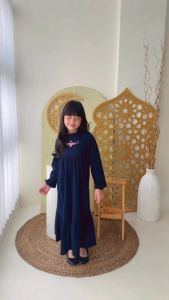 Hooneybee Humaira Navy - Gamis anak Perempuan [Size 2-10 Thn] Baju Kaos Cewek