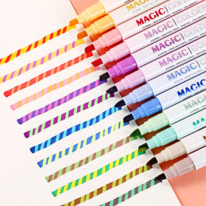 12pcs Double-ended Magic Color Changing Highlighter Pen Set Student Diary Scrapbook Painting DIY Making Classroom and Office S