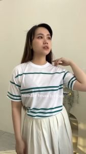 Carotyles Baju Atasan Kaos Couple Keluarga Family Wanita Anak Perempuan Laki Laki Pasangan Oversize Jumbo Lengan Pendek Panjang Korean Style Terbaru GARIS 123 G