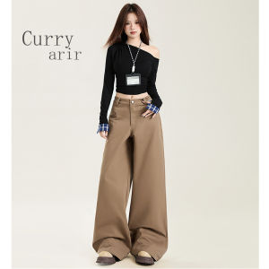 Retro High Waist Khaki Wide Leg Jeans Womens Straight Loose Slimming Drapey Casual Floor-Length Pants Spring 2025
