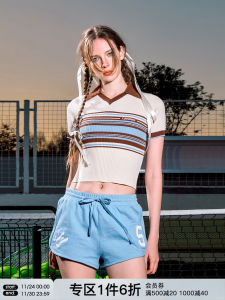 เสื้อยืดคอโปโลถักแขนสั้นผู้หญิงทรงสลิมฟิตฤดูร้อนสไตล์อเมริกัน เสื้อสตรีแฟชั่นสำหรับใส่ไปทำงาน ทรงเข้ารูป