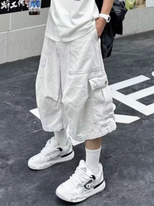 American Retro High Street Mens Loose Washed Denim Wide Leg Cargo Pants High Waist Seven-Foot Jeans Trendy Autumn Wear