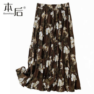 Retro Fleece Lined Chrysanthemum Print Pleated Mini Skirt for Women Autumn Winter High Waist Casual a Line Skirt