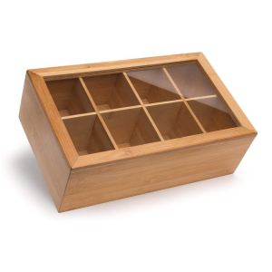 Bamboo Tea Organizer and Storage Box with Magnetic Lid - Clear Acrylic Window for Easy View - Durable Wood Tea Container with 8