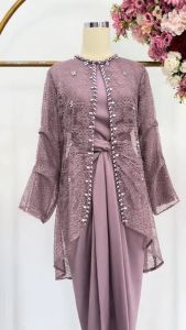 Clarissa Oneset Rok Lilit Baju Kondangan Bahan Satin Cardi Outer Brokat Seragam Bridesmaid