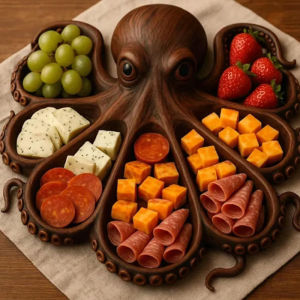 Octopus Shaped Wooden Meat Cheese Fruit Platter Elegant Charcuterie Tray Home Kitchen Cooked Food Serving Decor Unique Design
