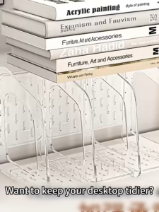 GN Transparent Desktop Storage Rack File Organizing Divided Display Bookend Space Saving