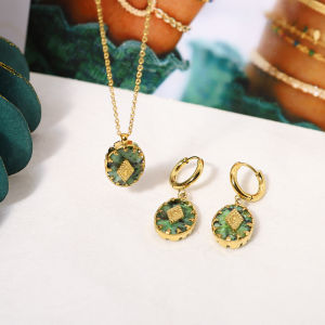 WILD & FREE Vintage Natural Stone Pendant Necklace for Women Luxury African Turquoise Drop Earrings Trendy Jewelry Set Gifts