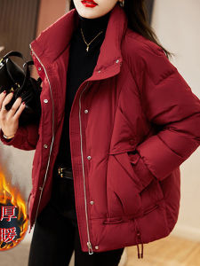 plus Size Red Short down Jacket Womens Style New Model Winter Coat Thickened Korean Version High Collar Zipper Closure