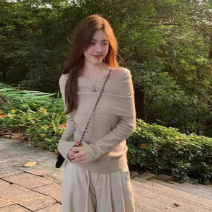 PEIXI | Áo Sweater Elegent Màu Xám Dáng Suông Cổ Trễ