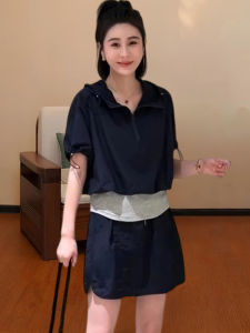 Shalldoer | Summer Set Womens Drawstring Sporty Thin Short Sleeve Top Half-length Skirt Two-piece Ensemble Casual Breathable Lightweight