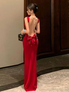 CHANGTONG | Elegant Red Long Dress for Formal Occasions