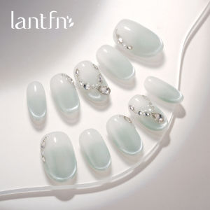LANTINGFANG | Original Green Distant Hill Handmade Wearable Nails Short Style Blue Cat Eye