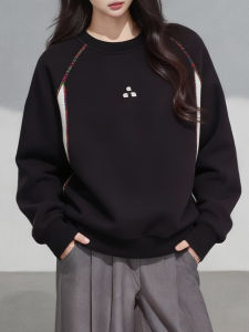 QINGNAER | Retro Color-block Round-neck Womens Sweatshirt