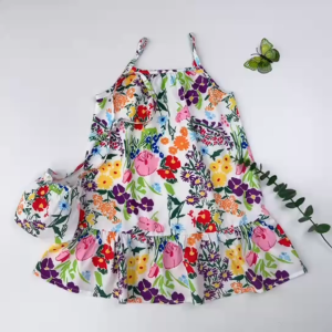 Uniqkids Kids Fashion Summer Outfit Sleeveless Dress Casual Floral Dress with Sling bag for Kids Girl