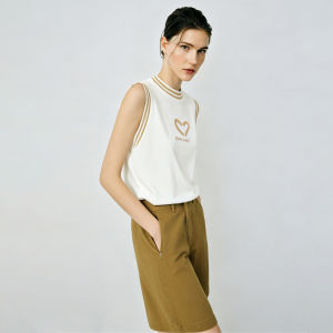 AMII | Heart Print Letter Embroidery Cotton Stretch T-shirt