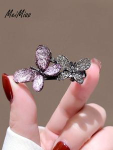 Korean Style Butterfly Hair Clip Rhinestone Duckbill Hair Clamp Side Bangs Metal Hair Card Elegant Girls Fashion Accessories