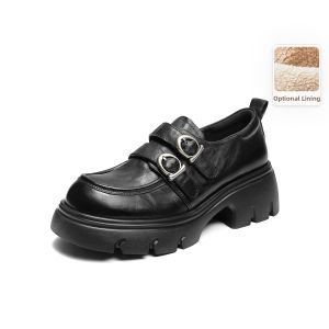 Belle | Thick Sole Fleece New Black Loafer Shoes