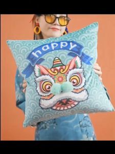 Chinese Style Pillow Lion Sofa Cushion CNY Gift 3D Simulation Festive Waking Lion Sofa Pillowcase Backrest Embroidery Pillow 醒狮抱枕 新年礼物