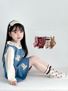 Girls Cotton Socks Pure Combed Cotton Mid-Calf No-Seam Cute Cartoon Design Spring Autumn Childrens Footwear Baby Girls Tights