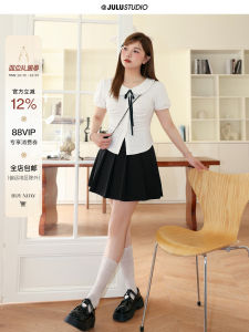 plus Size Doll Collar Shirt And High Waist Pleated Skirt Set College Style Pure Desire Anti-Aging Ensemble for Plump Women