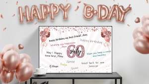 Large 60th Birthday Card for Women with Envelope Black Rose Gold Happy 60th Birthday Guest Book Gifts Jumbo Sixty Greeting Card Back in 1965 Decorations Party Supplies