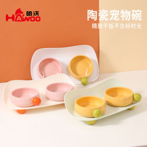 New original boxed jelly bean ceramic double bowl cat dog anti-knock pet bowl feeding water ceramic cat bowl