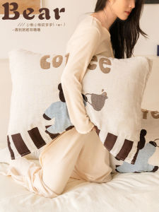 Pure Cotton Soft Breathable Bear Coffee Pattern Pillowcases Anti-Head Oil Home Use Bedding Towels Single Person Pillow Covers