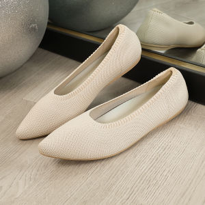 Comfortable Large Size Soft Pointed Toe Flat Knitted Slip-On Bean Bean Shoes Fashionable All-Match Casual Low Heel Rubber Sole