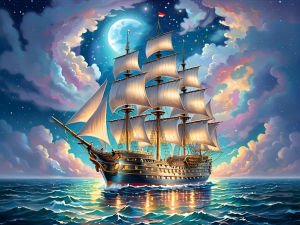 Huacan Full Square Round Diamond Painting Moon Seaside Sailboat Diamond Mosaic Landscape Art Decorative Paintings