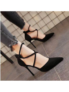 K-style Pointed High Heels Stiletto Heel Flats Womens Summer 2024 Spring and Autumn New Arrival Cross Strap Closed Toe Sandals Women