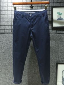 Deep Blue Mens Slim Fit Casual Pants Nine-Tenths Cotton Spring Summer New Style Small Foot Straight Tube Pure Blue Trousers