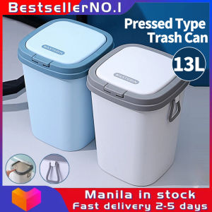 Trash can with lid plastic trash bin office trash can Kitchen and Bathroom Pressed Type Trash Can With Handle Trash Bin