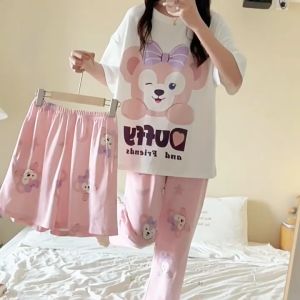 【3 ชิ้นเด็ก】 เสื้อแขนยาวและชุดกางเกงพิมพ์ Loungewear ชุดลำลองแสนสบาย เสื้อผ้าเด็กผู้หญิง ฤดูใบไม้ร่วงเด็กใหม่ชุดผ้าฝ้ายรอบคอแขน ฤดูใบไม้ผลิฤดูใบไม้ร่วงผู้หญิงชุดนอนชุด เหมาะสำหรับสวมใส่ด้านนอก