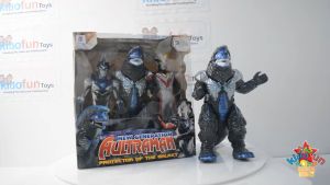 Mainan Action Figure Set Ultraman X Victory Blu Rosso dan Monster Kaiju 19cm Ada Suara & Lampu