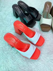 (PHOM RỘNG) Guốc nữ cao gót đúp vuông 9p quai bản chéo phối màu phong cách - Đ32 KÈM VIDEO ẢNH THẬT