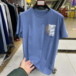 เสื้อยืดผู้ชายสบาย ผ้าฝ้าย Blend ฤดูร้อน คอกลมสีน้ําเงิน แขนกุด แท็กถอดออก ทันสมัย เสื้อเชิ้ตครึ่งแขนสไตล์ซิตี้