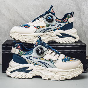 Rotating Button Mens Shoes Sporty Dad Running Thick Bottom Casual Trendy Autumn 2025 New Style Breathable round Toe Rubber Outsole