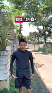 KLS 2in1 Setelan Pakaian Olahraga Pria Wanita Baselayer Manset Lengan Panjang Celana Pendek Sport