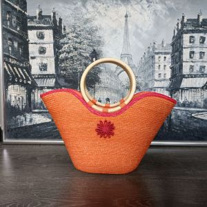 Davee | Handmade straw bag orange colour straw bag beach bag womens top-handle bag