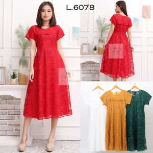 Floline Ols - Dress Brokat 6078/ Dress Fashion Wanita High Quality
