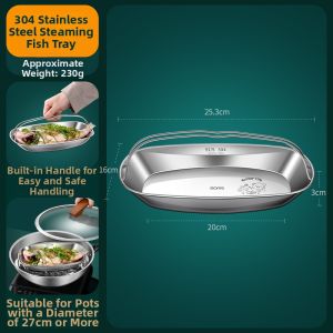 BOMANSI | Fish-Shaped Steaming Dish Elliptical 304 Stainless Steel