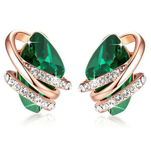 Huitan Unique Geometric Blue/Green/White Cubic Zirconia Stud Earrings for Women Engagement Wedding Party Fashion Earring Jewelry